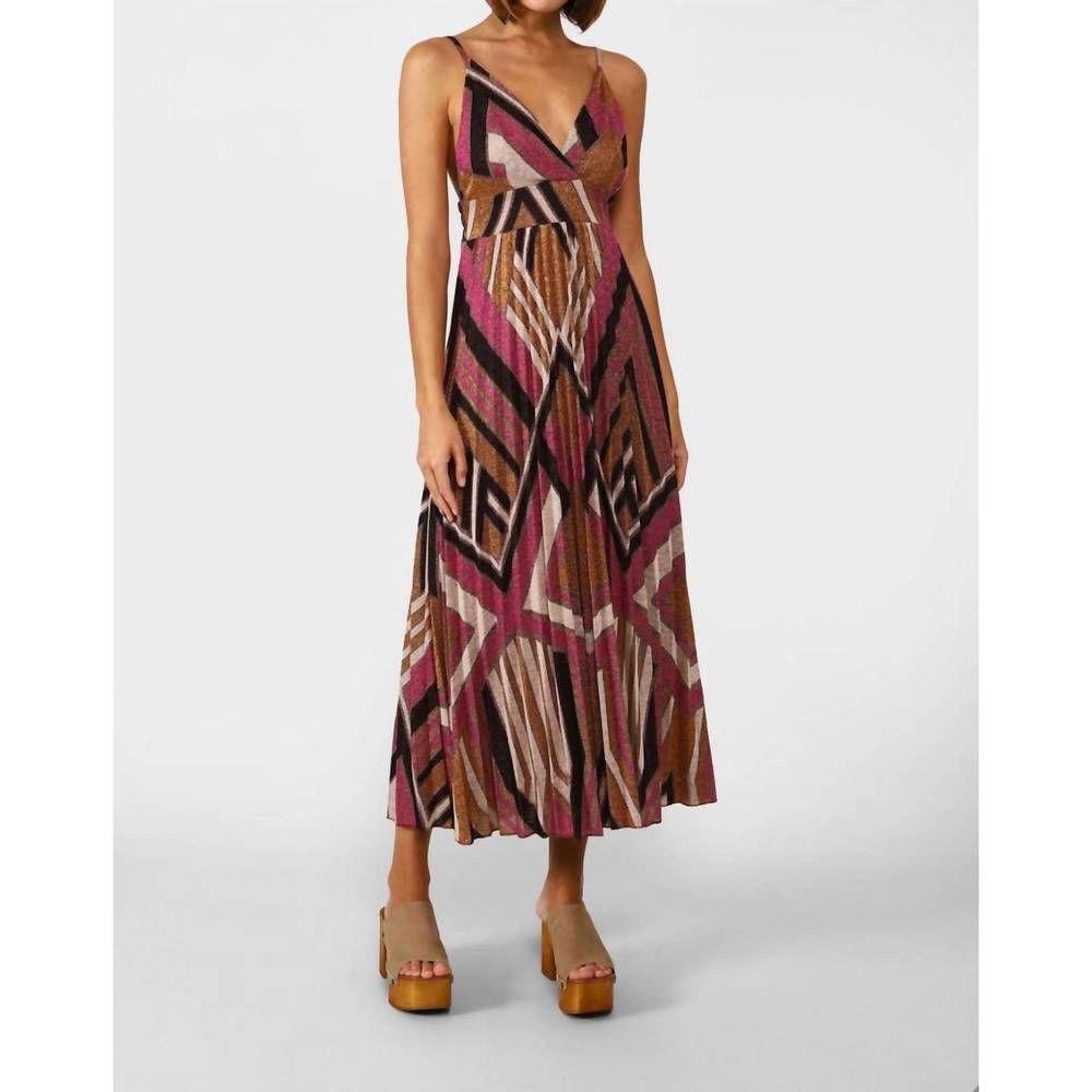 NEW DIXIE studio long pleated geometric design dress in multi - Picture 1 of 3